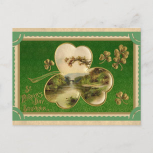 Vintage St patricks day Shamrock Ireland Ligcape Vykort