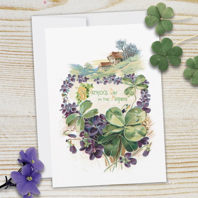 Vintage St. Patrick's Day Shamrocks & Violets Julkort (Skapare uppladdad)