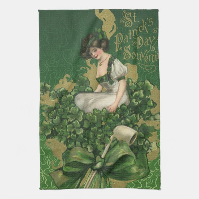 Vintage St. Patrick's Day Souvenir, Irish Lass Kökshandduk (Vertikal)