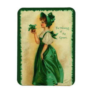 Vintage St. Patrick's Day ung kvinna iklädd grönt Magnet