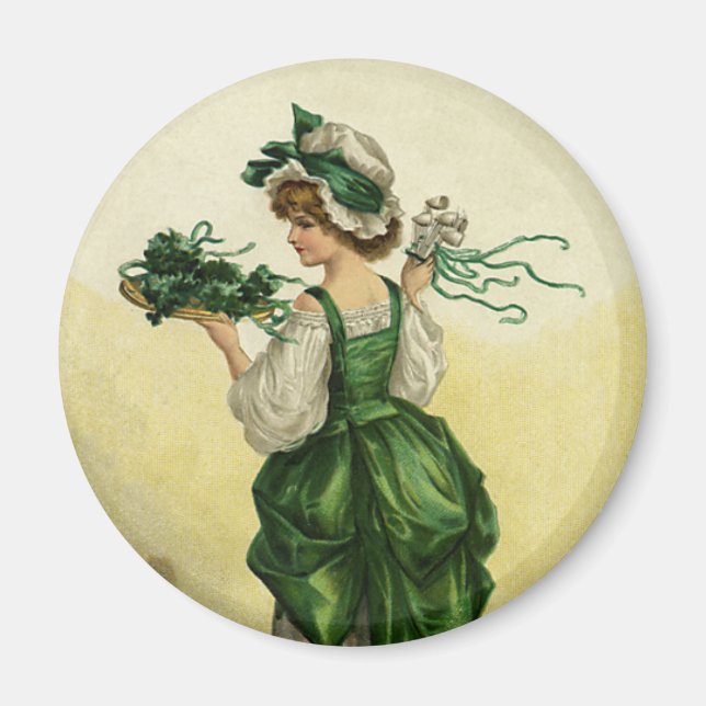 Vintage St. Patrick's Day, Woman Grönt Shamrocks Magnet (Framsidan)