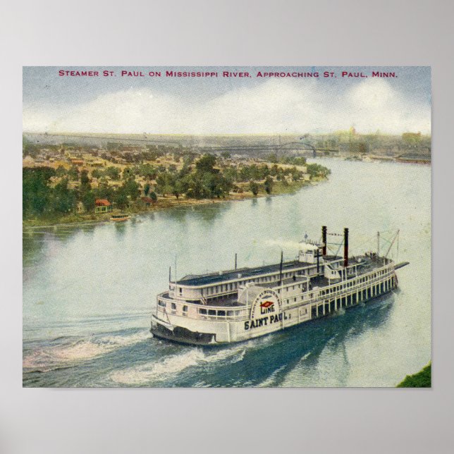 Vintage St Paul Mississippi River Steamer Poster (Framsidan)