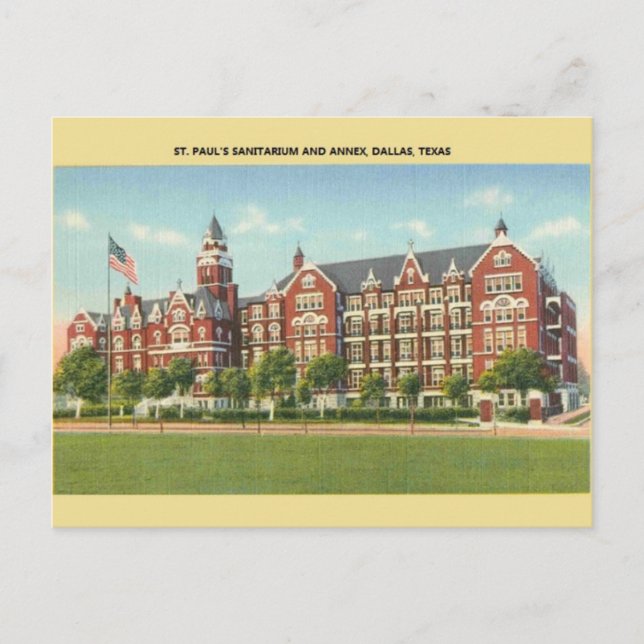 Vintage St. Paul's Sanitarium Dallas Postcard Vykort (Framsida)