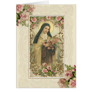 Vintage St. Therese Religiösa Rosa ros Hälsningskort