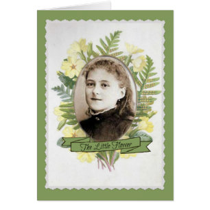 Vintage St. Therese Young Girl w blommigt ram OBS Kort