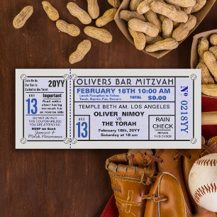 Vintage Stadium Biljett Baseball Pub Mitzvah Blue Inbjudningar
