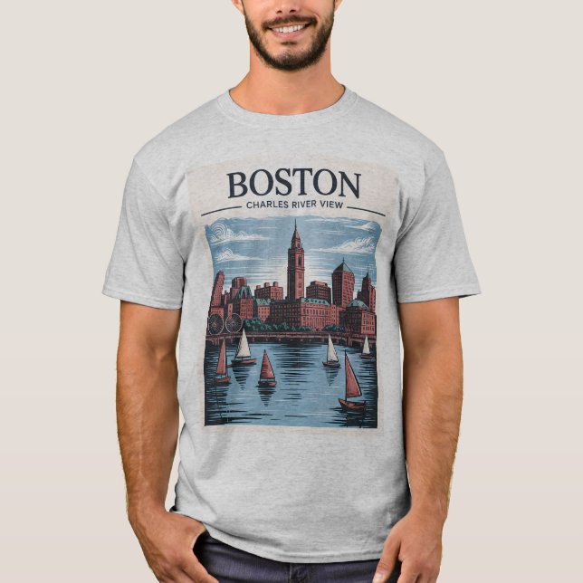 Vintage stadsbild från Boston Massachusetts & sege T Shirt (Framsida)