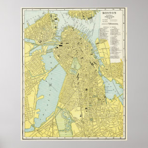 Vintage stadskarta över Boston 1899 Poster
