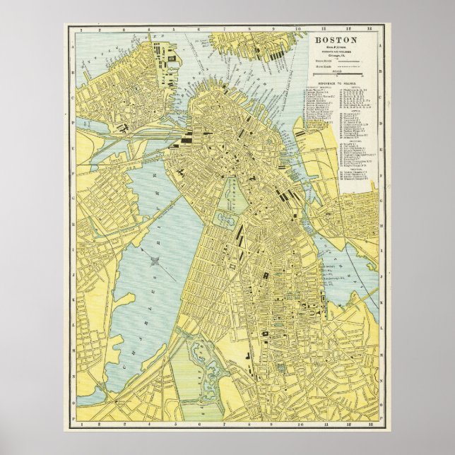 Vintage stadskarta över Boston 1899 Poster (Framsidan)