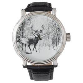 Vintage Stag Hjort Black White Animal Armbandsur