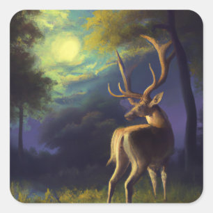 Vintage Stag Hjort Black White Animal Fyrkantigt Klistermärke