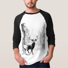 Vintage Stag Hjort Black White Animal T Shirt