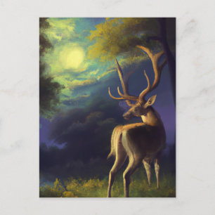 Vintage Stag Hjort Black White Animal Vykort