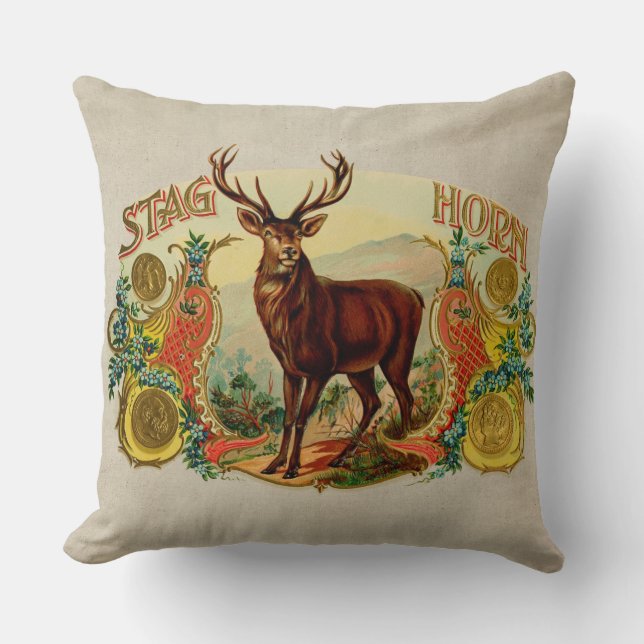 Vintage Stag Horn Kudde (Framsida)
