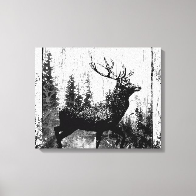 Vintage: Stag i svartvitt, Hjort Canvastryck (Framsida)