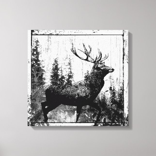 Vintage: Stag i svartvitt, Hjort Canvastryck (Framsida)