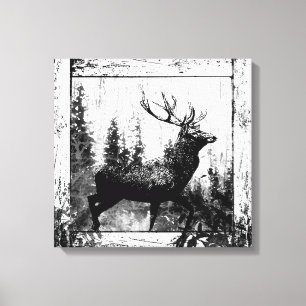 Vintage: Stag i svartvitt, Hjort Canvastryck