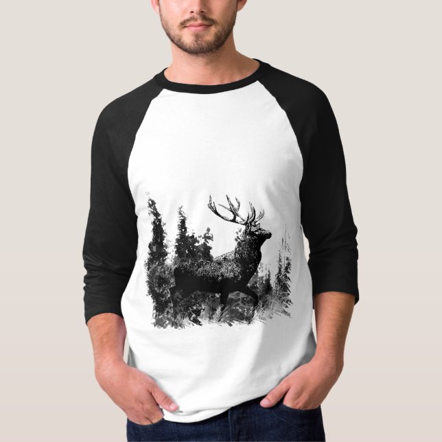 Vintage: Stag i svartvitt, Hjort Tee Shirt (Framsida)