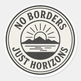 Vintage Stamp – “No Borders, Just Horizons”. Runt Klistermärke