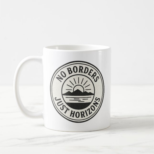 Vintage-stämpel – ”Inga gränser, bara horisonter”. Kaffemugg (Vänster)