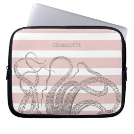 Vintage Stampunk Octopus vid Rosa Rand Laptop Fodral