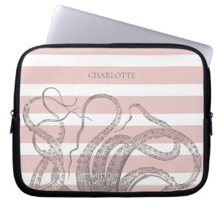 Vintage Stampunk Octopus vid Rosa Rand Laptop Fodral
