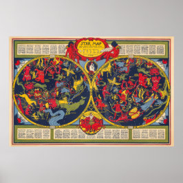 Vintage Star Karta Constellations Celestial Chart Poster