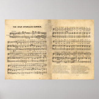 Vintage Star Spanged Banner Sång Lakan Lyrics Poster