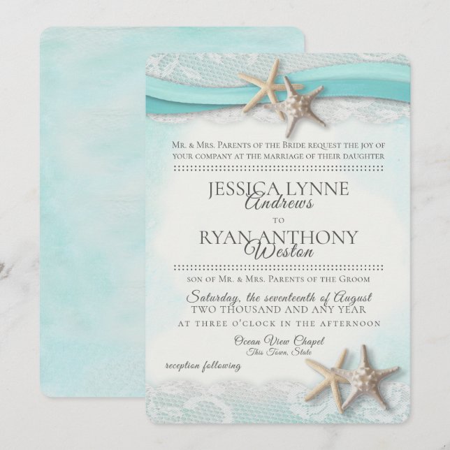 Vintage Starfish Tropical Beach Rustic Inbjudningar (Fram/baksida)