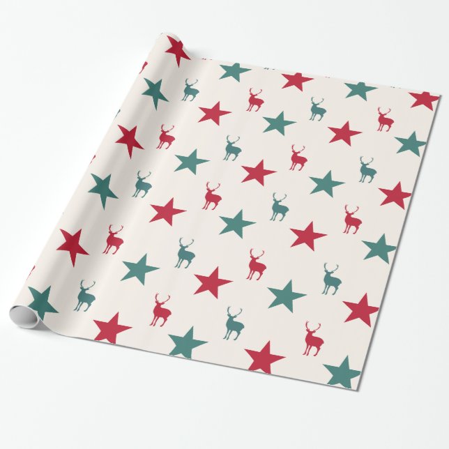Vintage Stars och Reniners inslagning Papper Presentpapper (Utrullad)