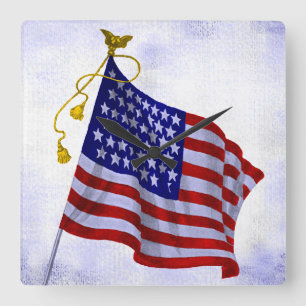 Vintage Stars och stripes US Flagga Clock Fyrkantig Klocka