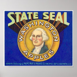 Vintage State Seal Washington Apples Seattle Fruit Poster