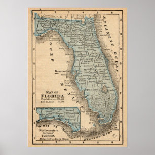Vintage staten Florida Karta 20x28 Poster