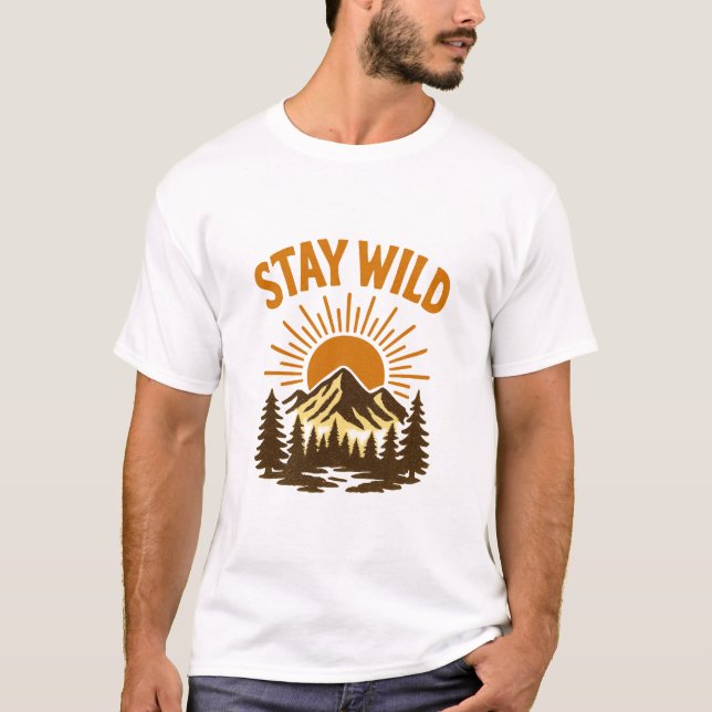 Vintage Stay Wild Bergsutsikt T-Shirt (Framsida)