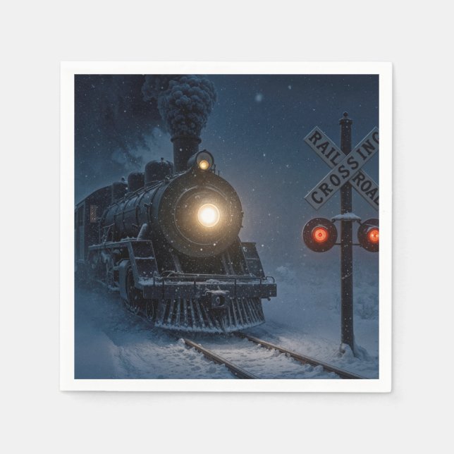 Vintage Steam Engine Locomotive In Winter Pappersservett (Framsidan)