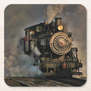 Vintage Steam Engine Tåg Underlägg Papper Kvadrat