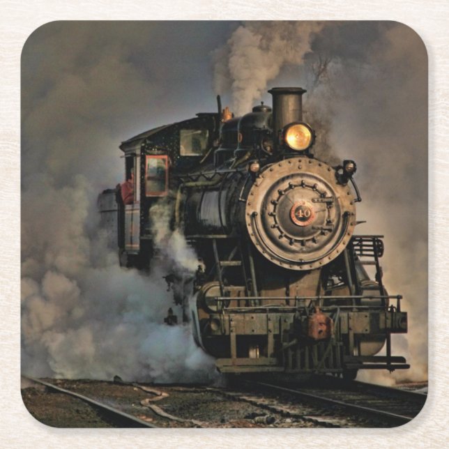 Vintage Steam Engine Tåg Underlägg Papper Kvadrat (Framsidan)
