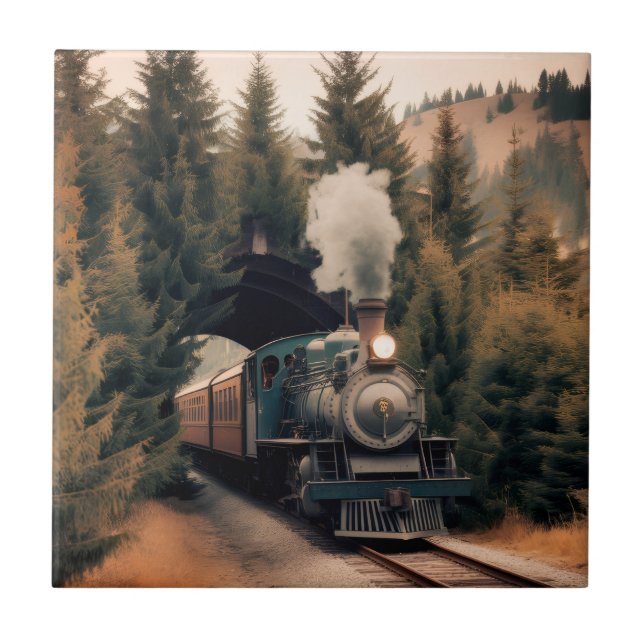 Vintage Steam Engine Train Kakelplatta (Framsidan)