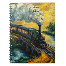 Vintage Steam Engine Train Painting Anteckningsbok