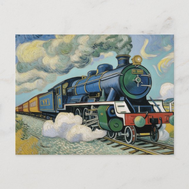 Vintage Steam Engine Train painting Vykort (Framsida)