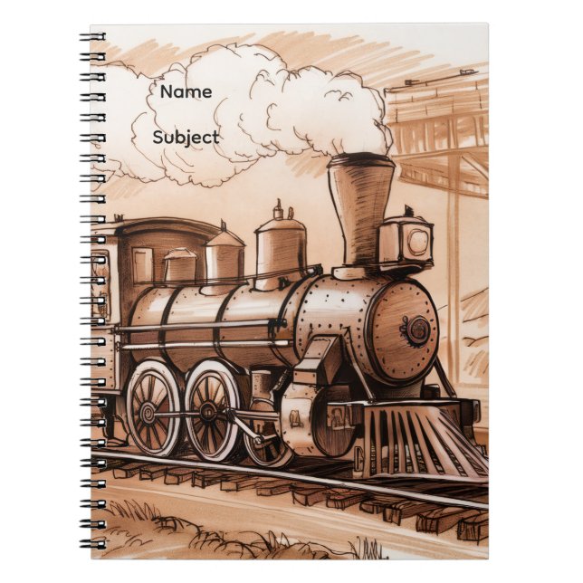 Vintage Steam Engine Train Sketch Anteckningsbok (Framsidan)