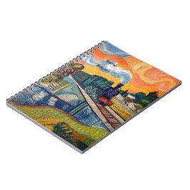 Vintage Steam Engine Train Sketch Anteckningsbok