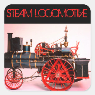 VINTAGE STEAM LOCOMOTIVE Red Black Fyrkantigt Klistermärke