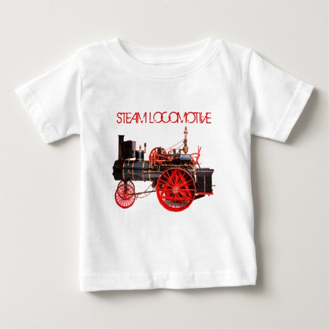 VINTAGE STEAM LOCOMOTIVE Red White Tee Shirt (Framsida)