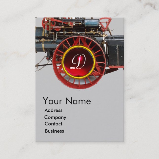 VINTAGE STEAM LOCOMOTIVE RUBY GEMSTONE MONOGRAM VISITKORT (Framsida)