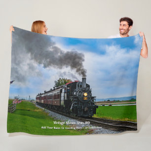 Vintage Steam Tåg 89 - Lägg till Namn Fleecefilt