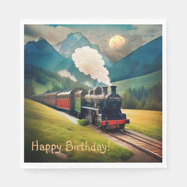 Vintage Steam Tåg Birthday Pappersservett (Framsidan)