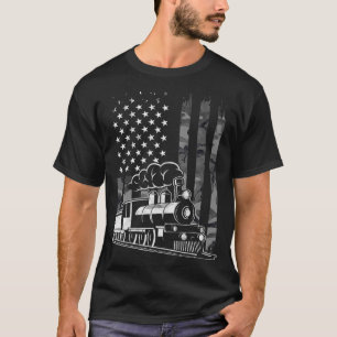 Vintage Steam Tåg Camo USA American Flagga Railroa T Shirt