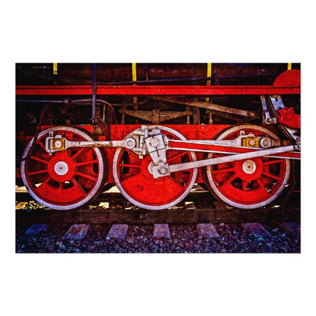 Vintage Steam Tåg Hjul Fototryck (Framsidan)