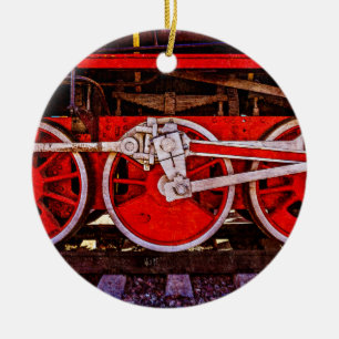 Vintage Steam Tåg Hjul Julgransprydnad Keramik